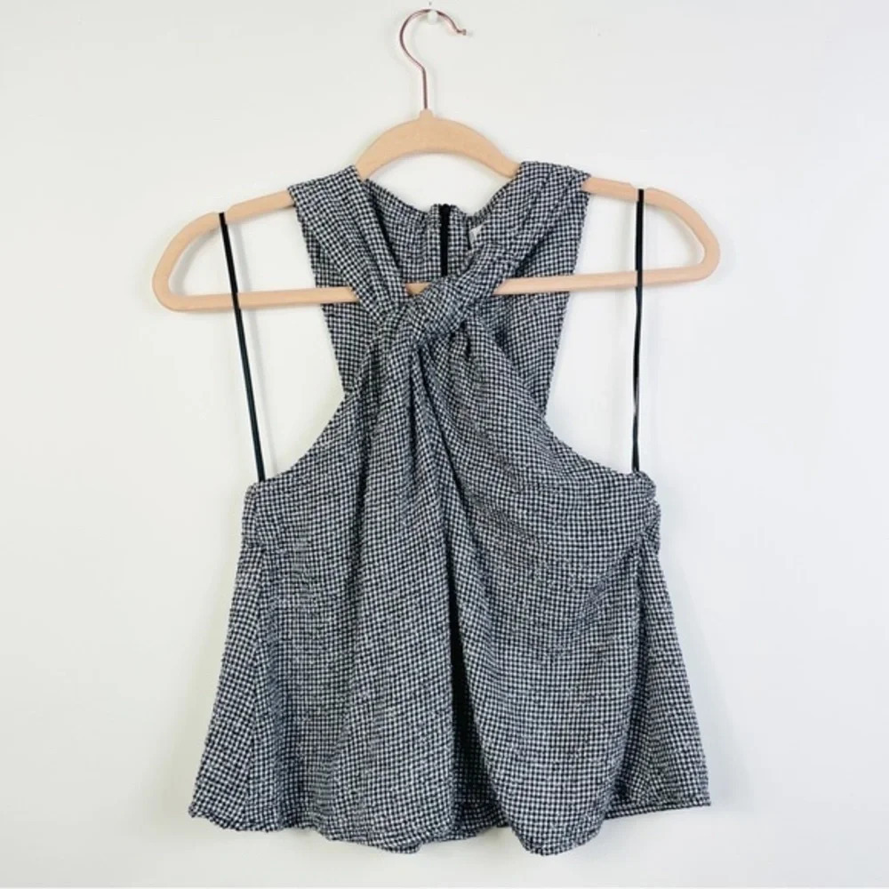 MANGO Gingham Halter Twist Top‎ Size XXS